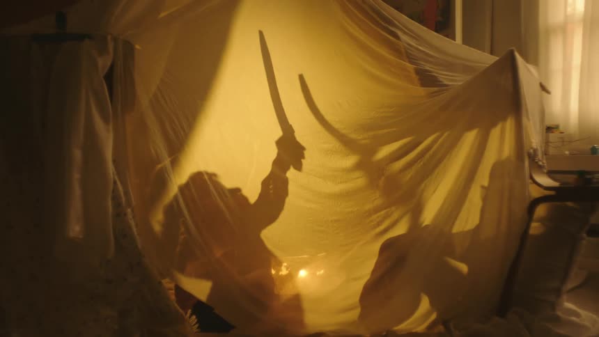 A clip of two shadows demonstrating behind a curtain