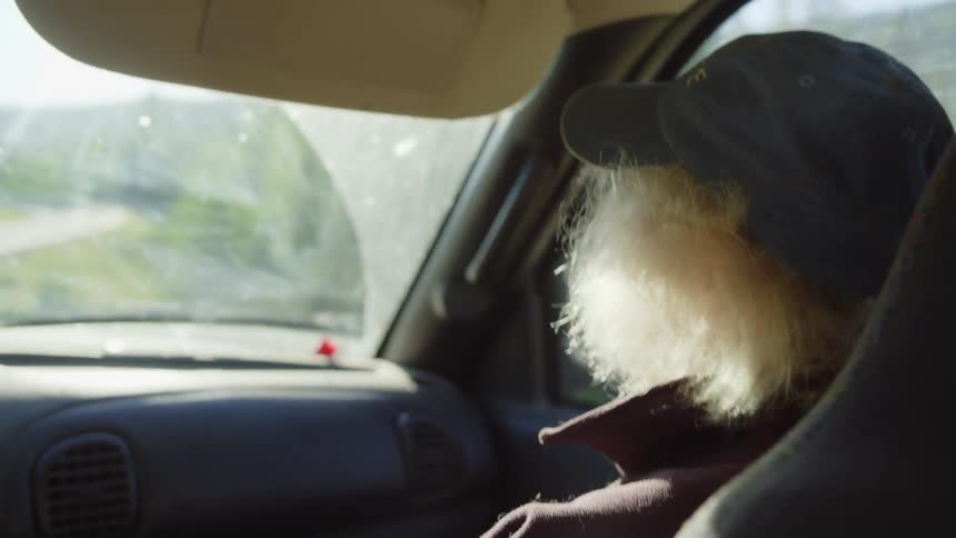 A woman is riding in the car