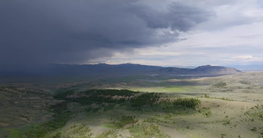 Aerial landscape of mountains with vegetation on a cloudy day