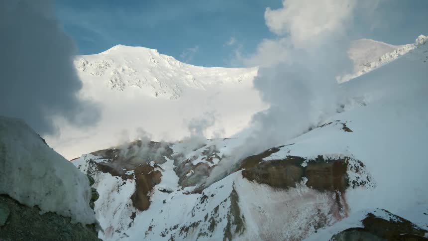 Landscape of snowy mountain ranges