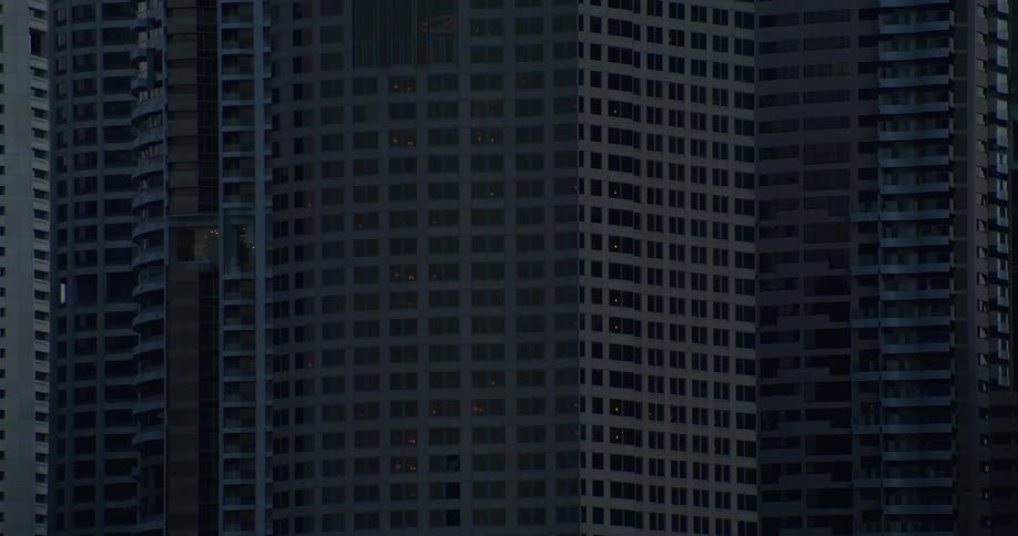 Aerial view of large standardized buildings in a metropolis