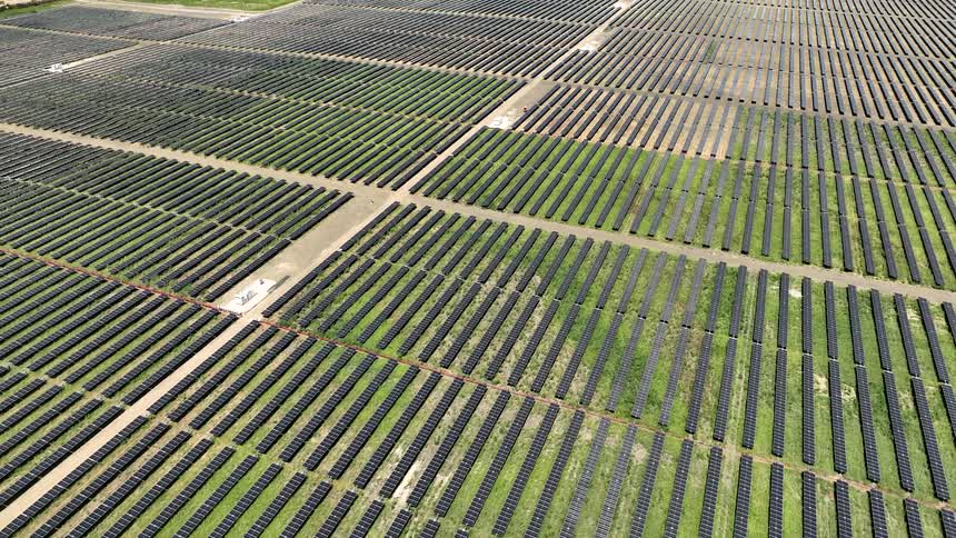 An aerial clip of a solar project