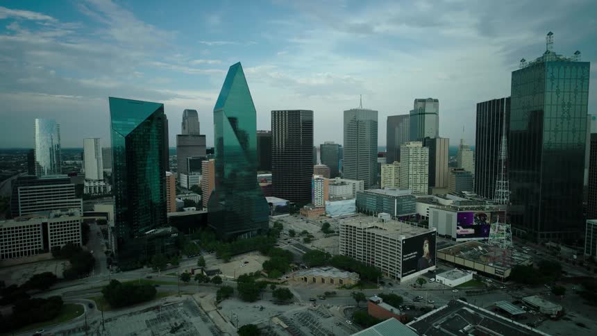 Skyline of a modern city with several skyscrapers