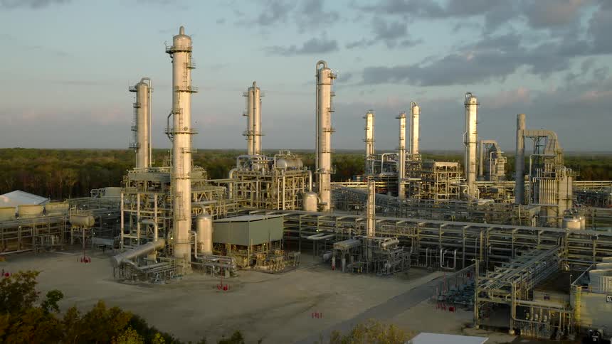 An aerial clip of a factory