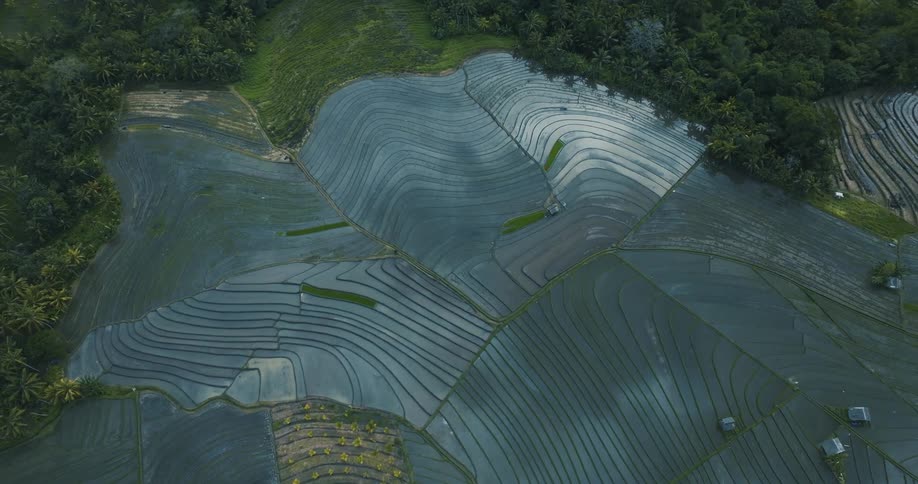 Aerial view of a hill with water agriculture