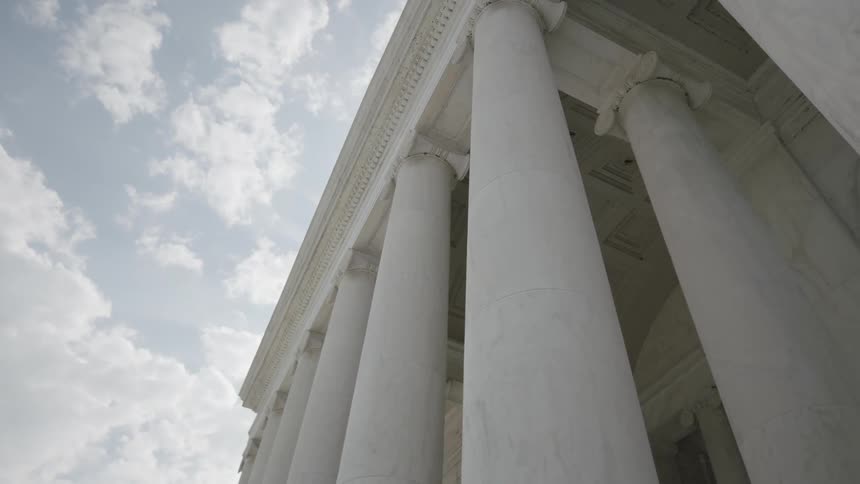 Exterior architecture of classical columns of a building