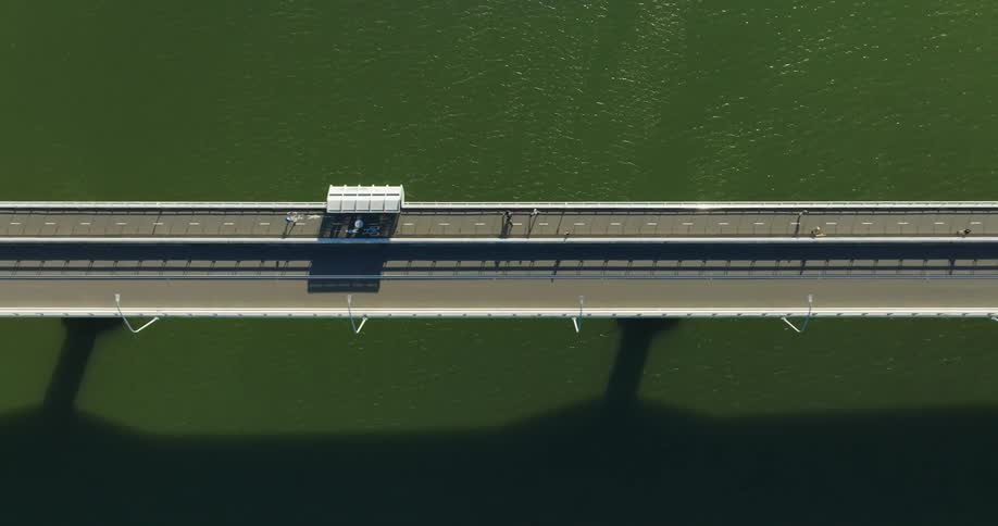 Aerial view of a pedestrian bridge over a body of water