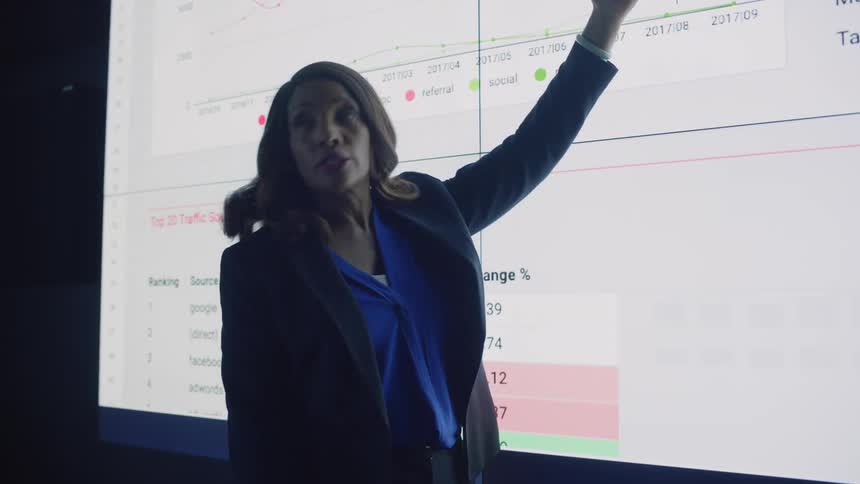 A clip of a female giving a presentation in the office