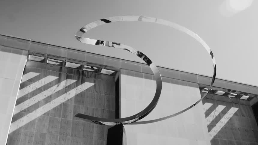 An object with an abstract and reflective structure in black and white tones