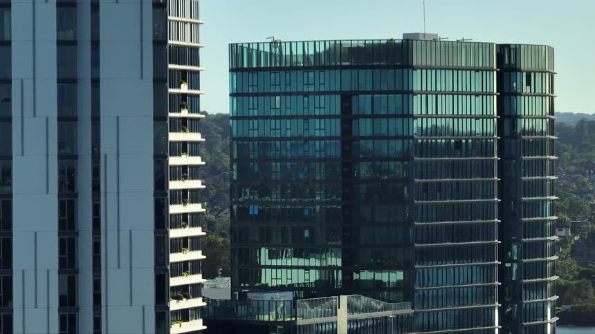Aerial view of modern buildings with sophisticated architecture