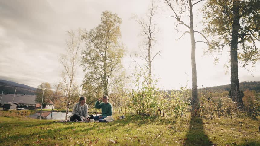 A clip of two ladies having a picnic outdoor