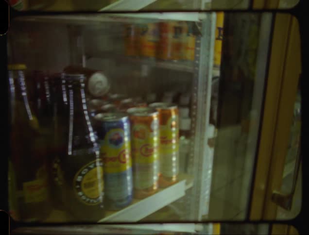 Close up of drinks for sale in a Bodega Fridge