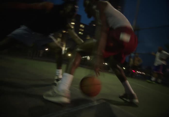 A close clip of basketball players