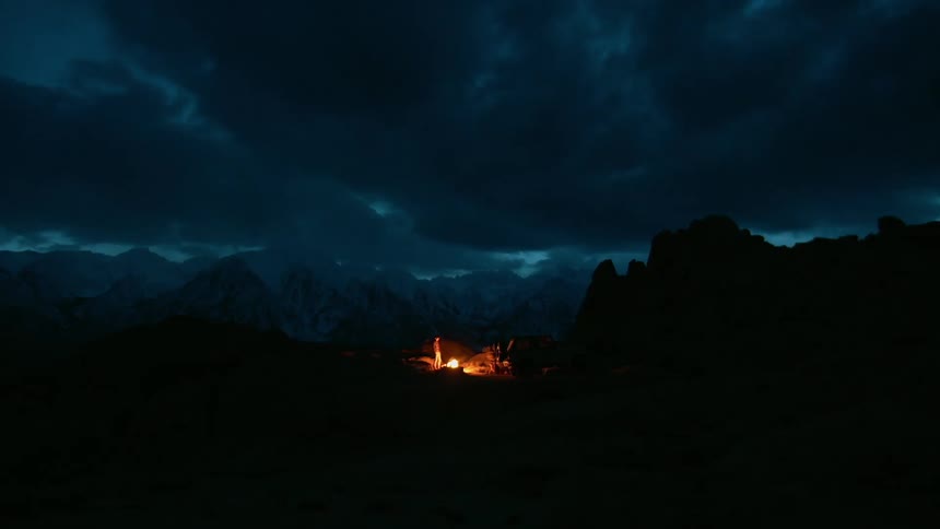 A night clip of a camping fire