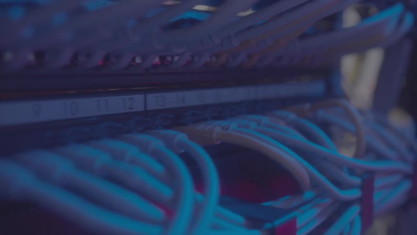 Close up of cables and electronics on a server