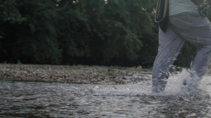 A clip of a person walking the shallow river