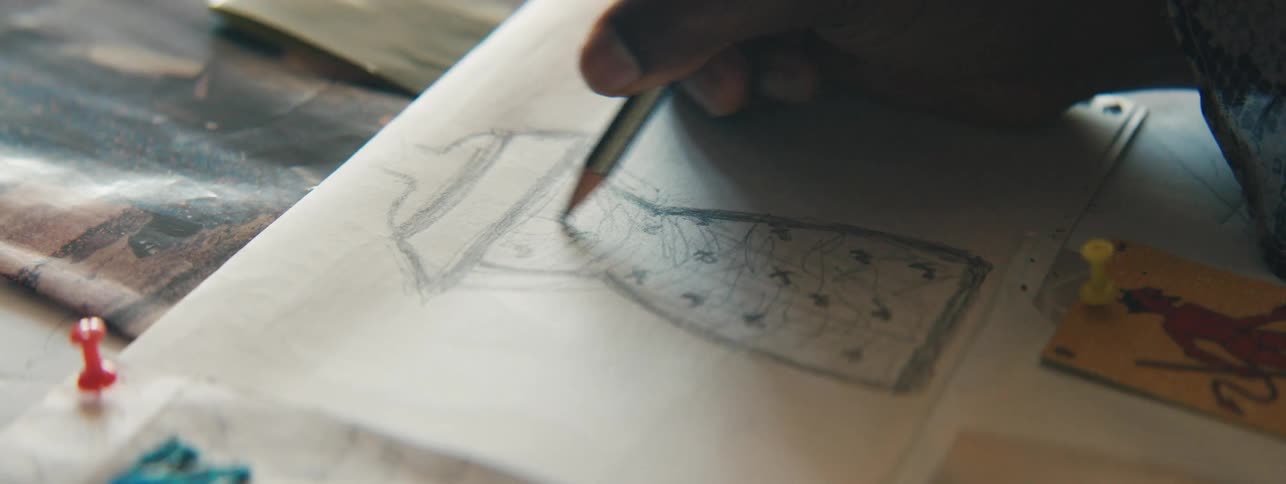 Hand with a pencil drawing a dress