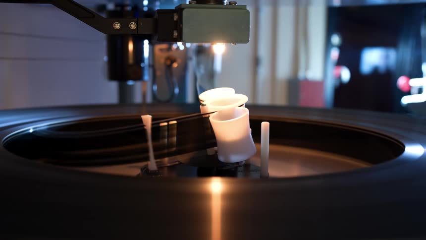 A film developing machine with film spools and a light source