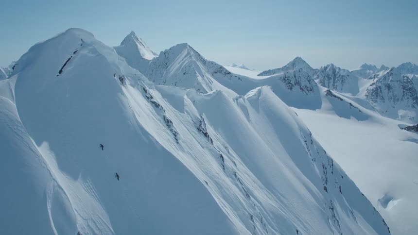 An aerial clip of an arctic mountain range