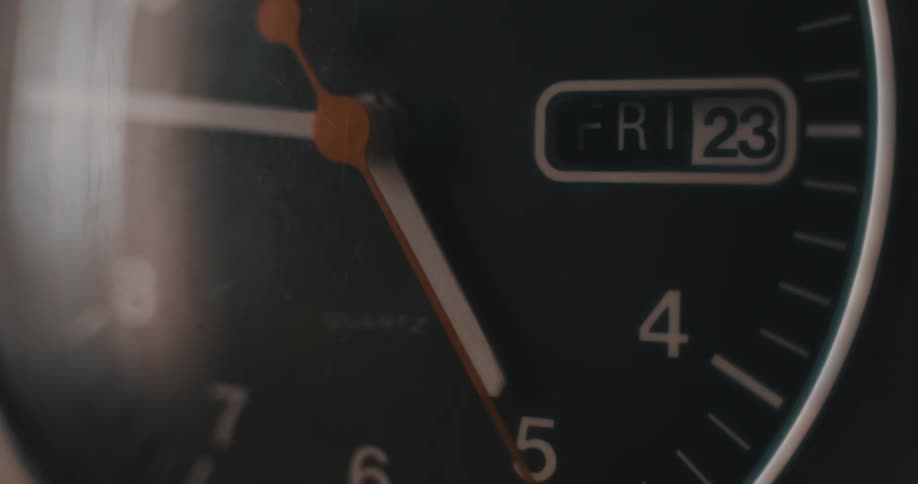 Close up of a second hand moving on an analog clock