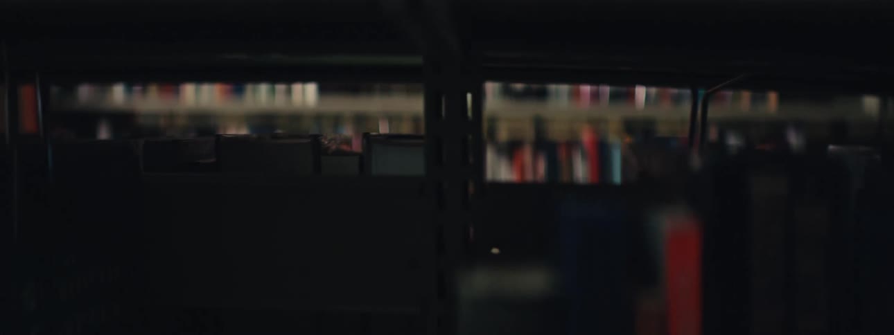 Books on a long shelf in a library