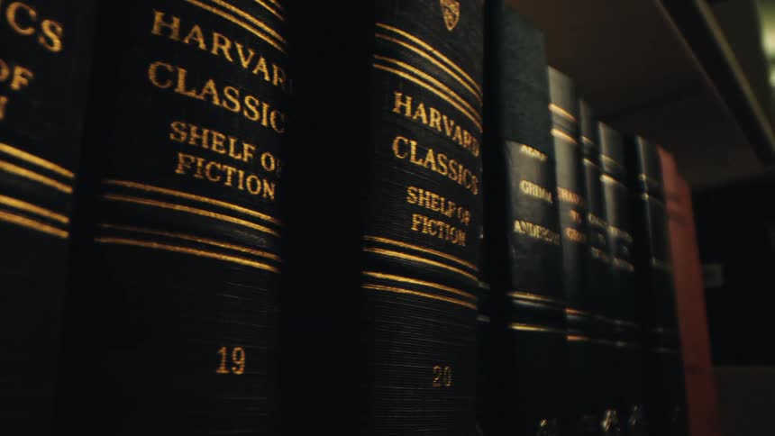 A shelf of hardcover versions of literature classics
