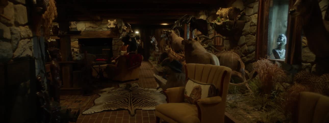 Lodge is densely decorated with stuffed animal trophies