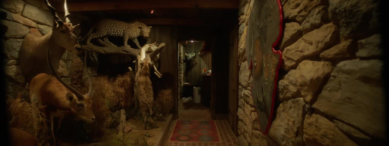 Interior design of a house with artistic animals including goats gazelles and others