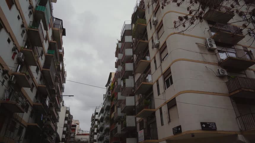 Apartment buildings fill the city