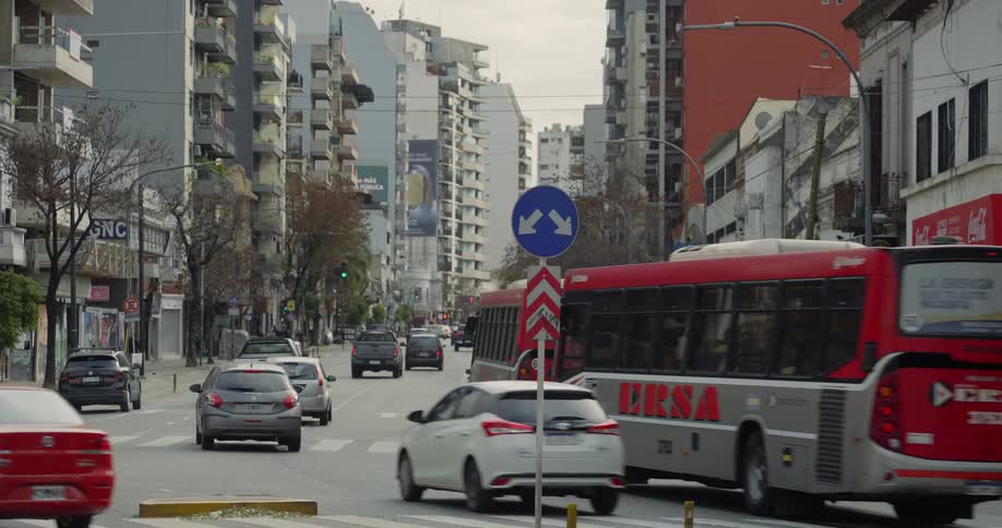 A clip of a busy road in a city