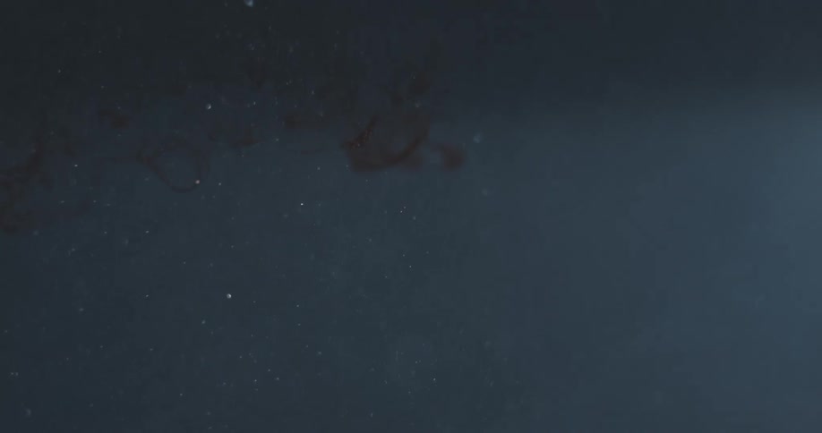 Lights shine through water as blobs of ink and plankton float by
