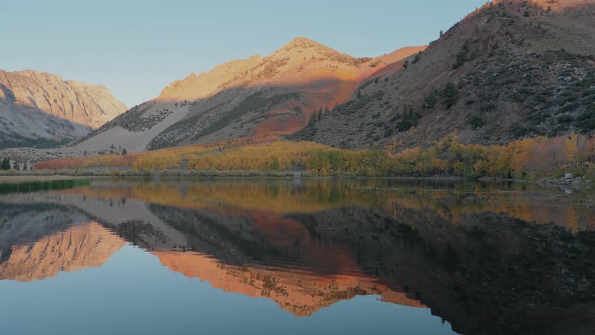 Landscape of a lake reflecting the sky and the surrounding mountains