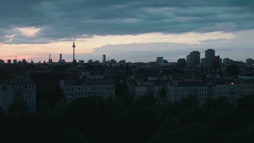 An aerial revealing clip of a city