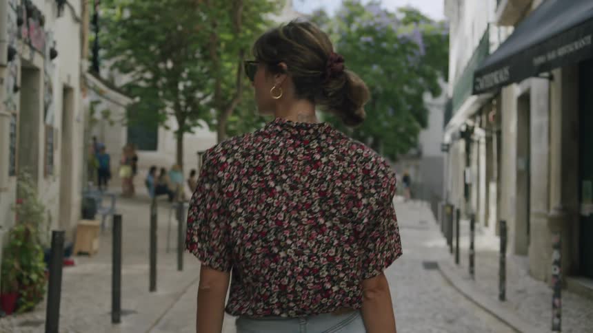 A woman is touring the town