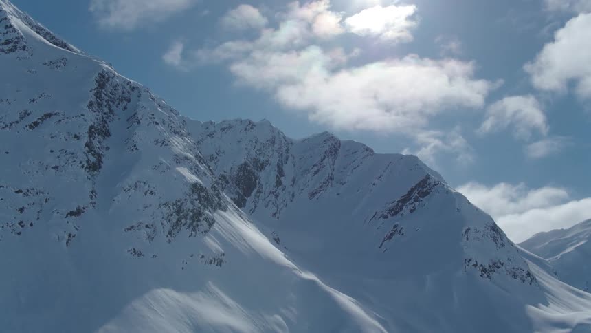 Landscape of a snowy mountain range