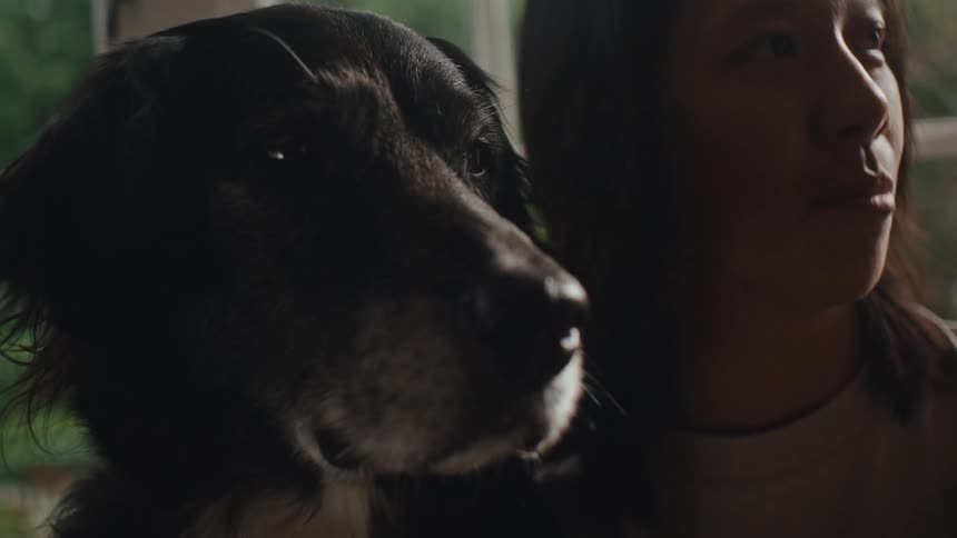 Portrait of a woman next to a dog