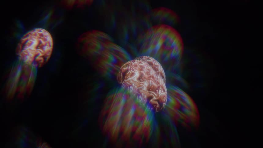 Multiexposure psychedelic spheres against a black background