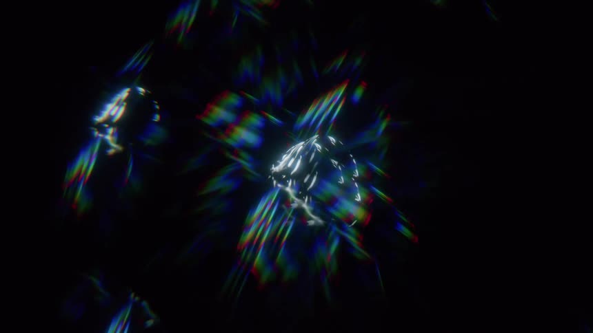 An animation of an object morphing into various shapes as it emits a rainbow of colors