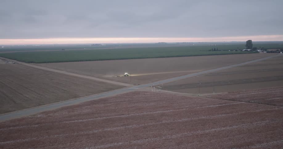 Aerial panorama of an agricultural field on a cloudy morning