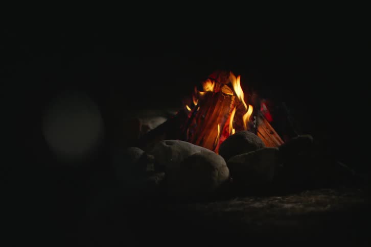 Bonfire lit at night