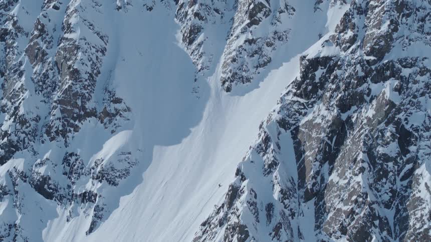 Aerial landscape of a snowy mountain valley