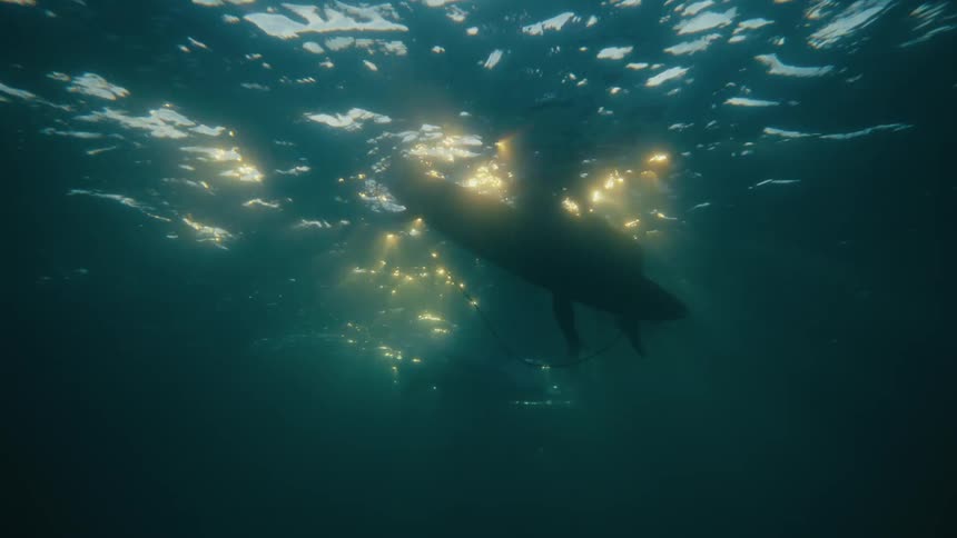 Underwater view of surfer on surface