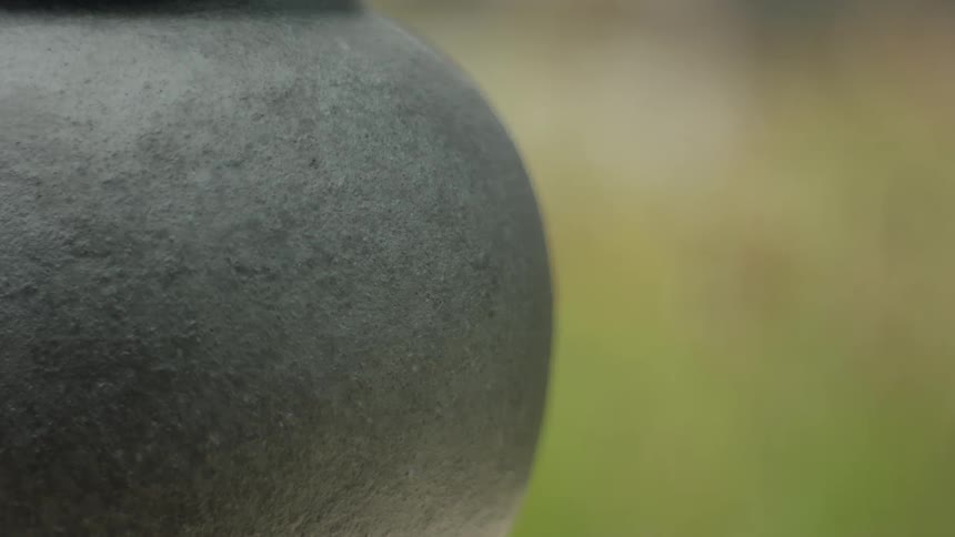 A vase is outside during the day