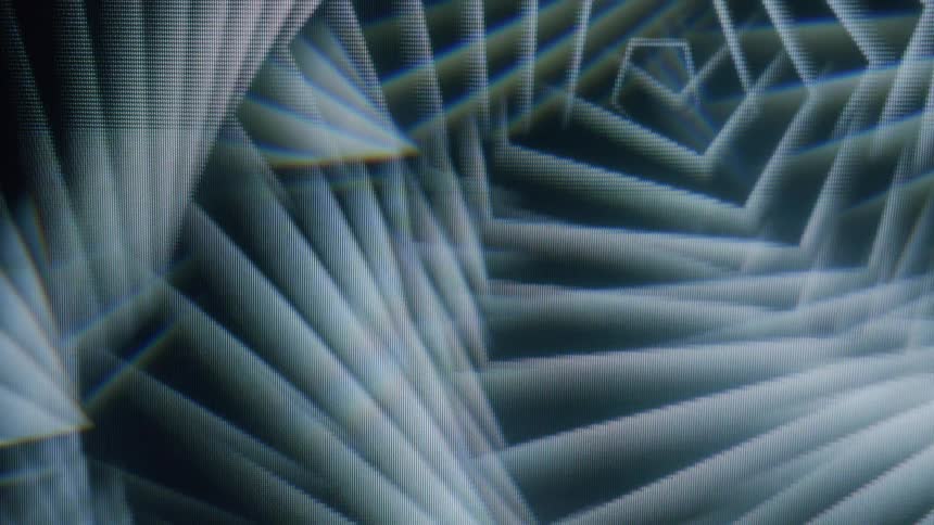 A spinning pattern of overlapping pentagons creating a sense of depth and perspective