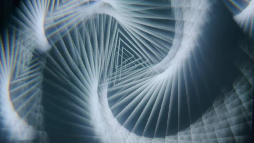 A spinning pattern of overlapping triangles creating a sense of depth and perspective