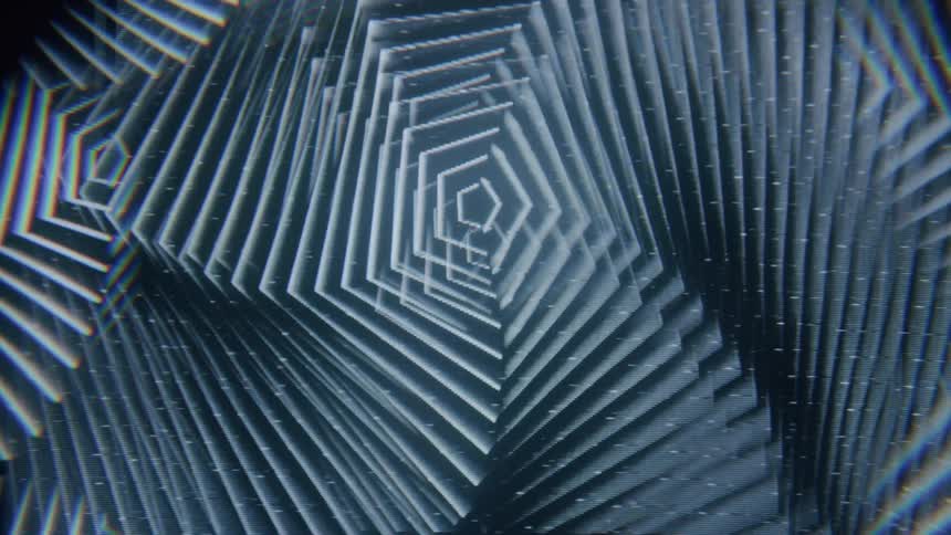 A spinning pattern of overlapping pentagons creating a sense of depth and perspective