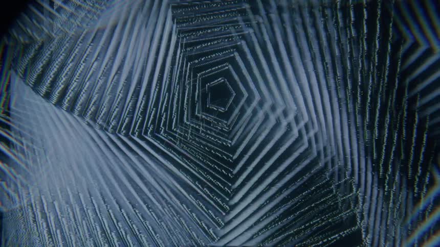 A spinning pattern of overlapping pentagons creating a sense of depth and perspective