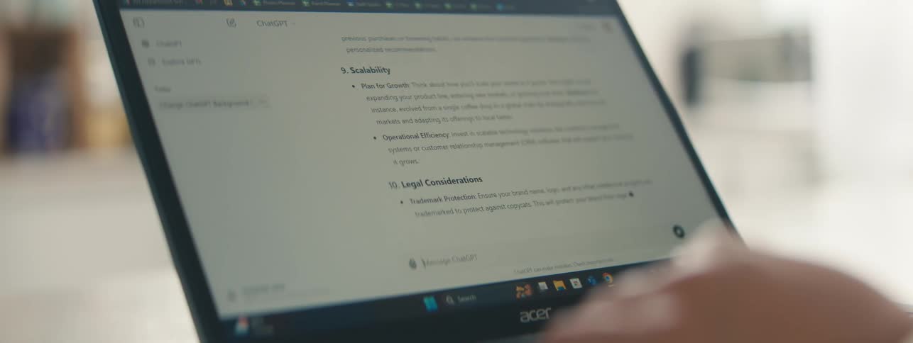Information is scrolling on the laptop screen