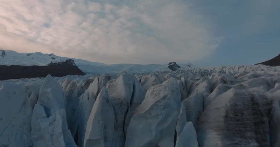 The landscape is covered with icebergs