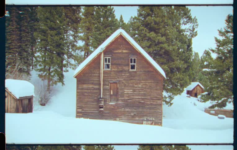 Village with snowy wooden houses